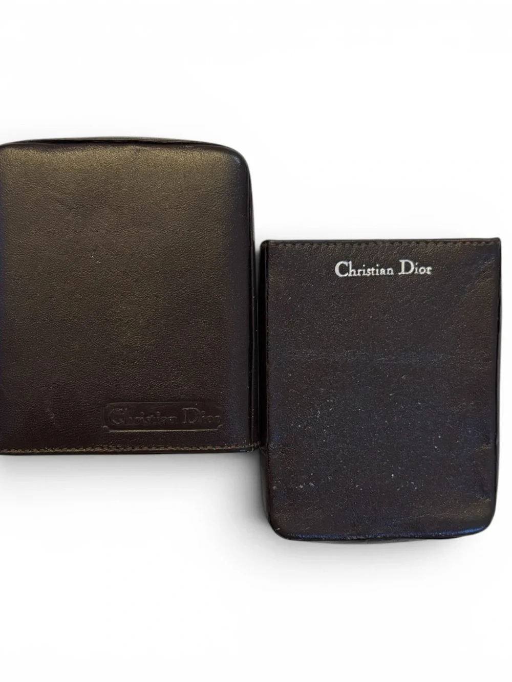 RARE Two Piece Dior Spain Vintage Brown Leather Cigarette Case